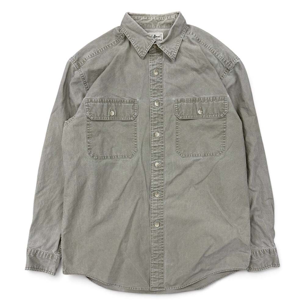 Vintage 90s L.L.Bean Canvas Work Shirt Khaki Green Tan Utility Overshirt Small